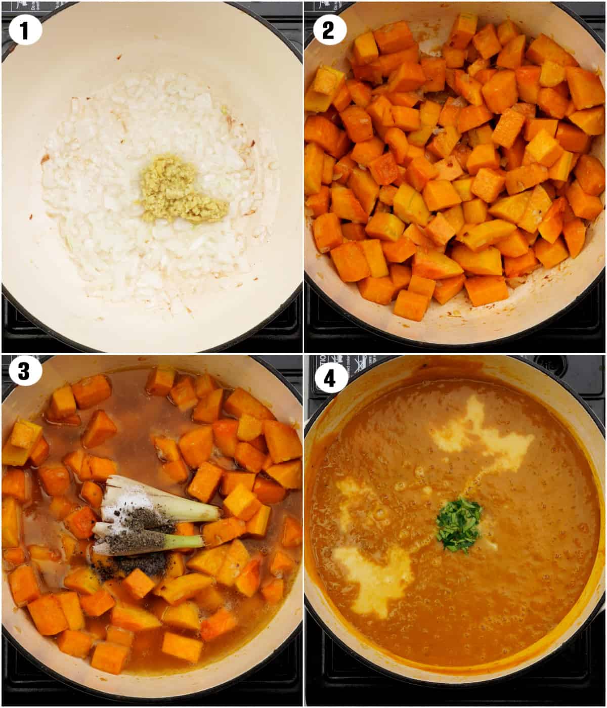 Steps showing Thai pumpkin soup