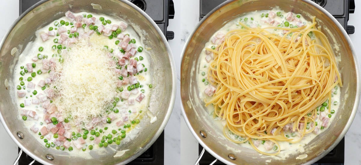 Make the parmesan sauce and then toss cooked pasta in the sauce.