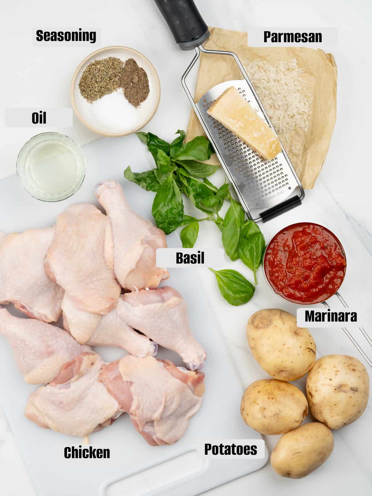 List of ingredients for Italian chicken and potatoes. 