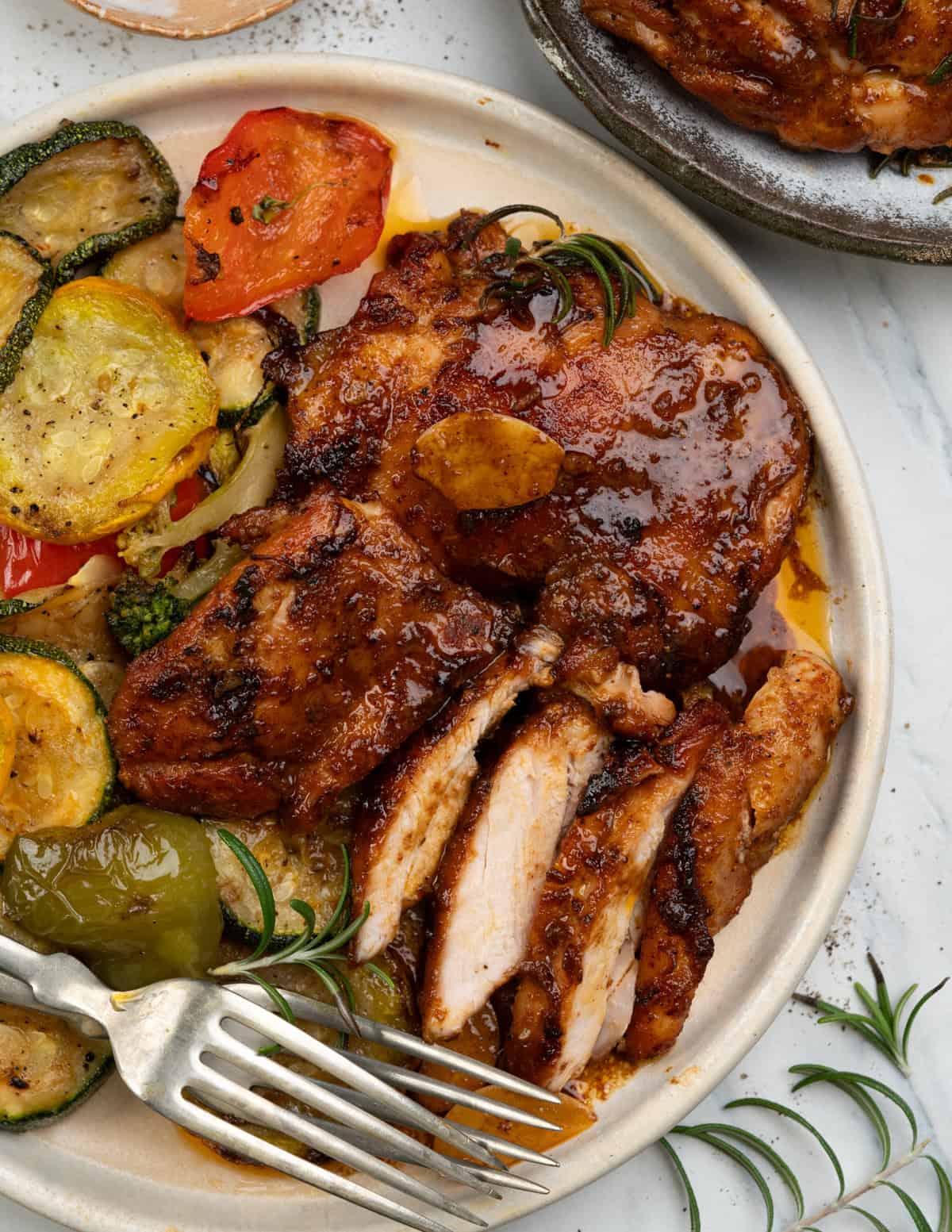 Serve these skillet chicken thighs with roasted veggies.