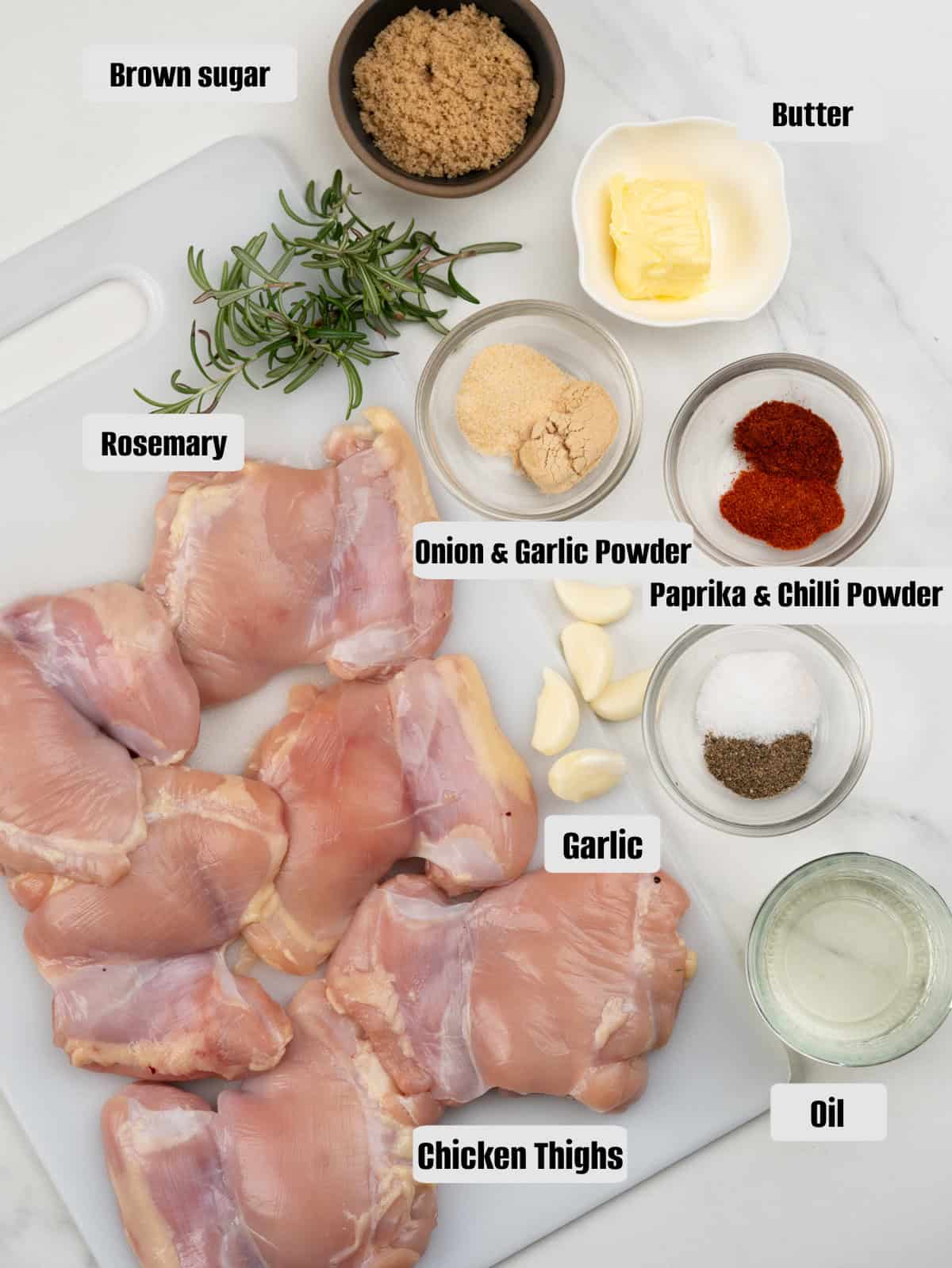 Ingredients for sweet and spicy chicken thighs.