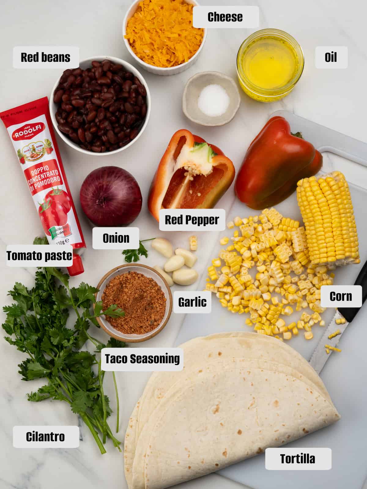Ingredients for vegetabel bean quesadilla