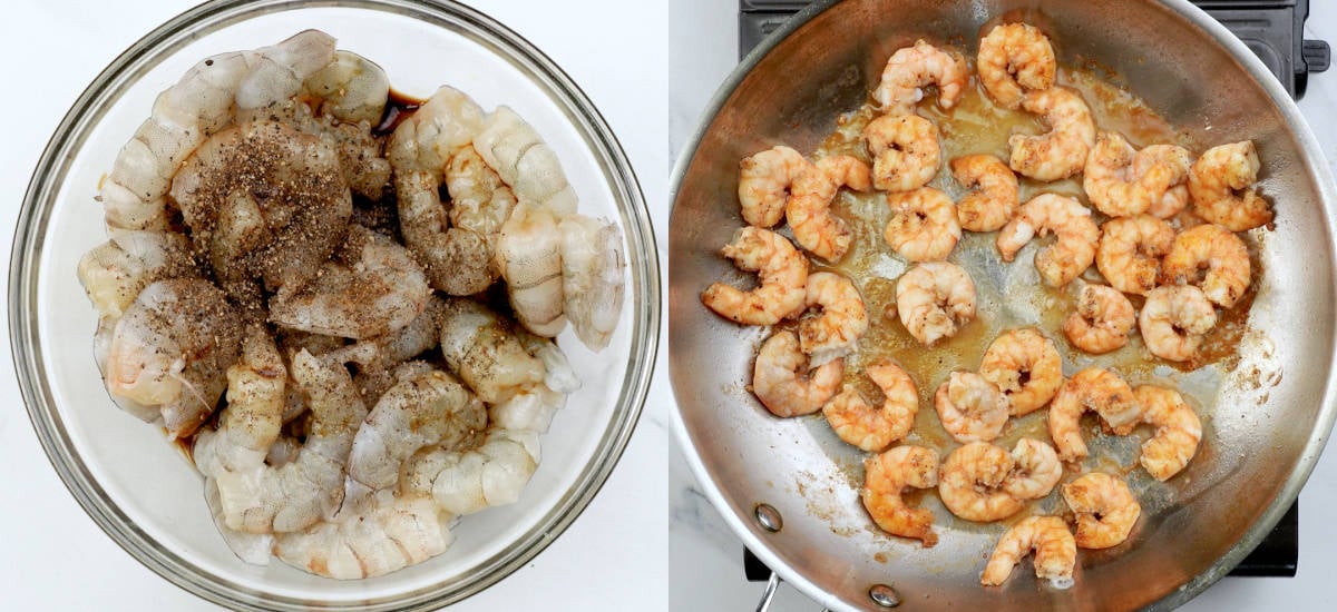 marinate and sear shrimps until golden.