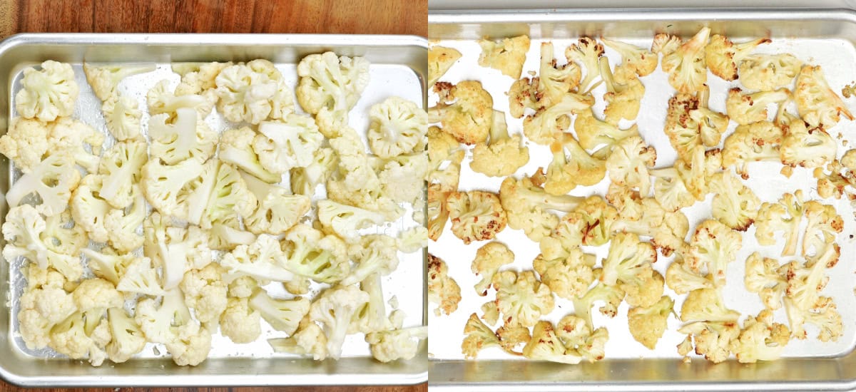 Season and bake cauliflower florets. 