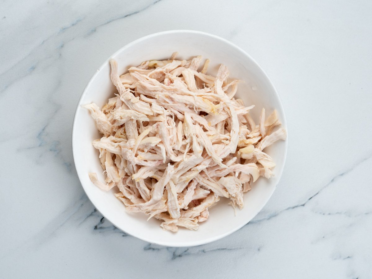 Poached chicken and shredded 