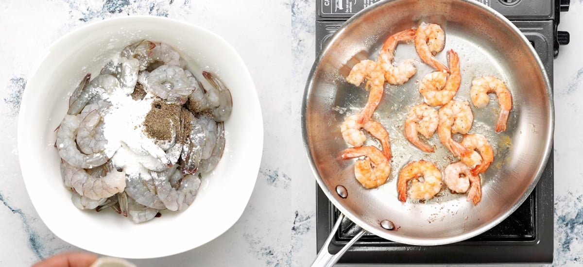 coat shrimp with flour, salt n pepper. sear shrimp.