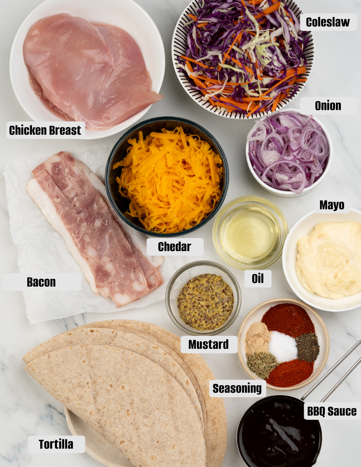 Ingredients for BBQ Chicken Wrap