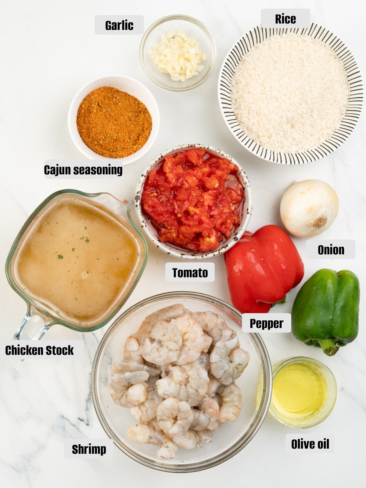 Ingredients for making Cajun Shrimp and Rice.  