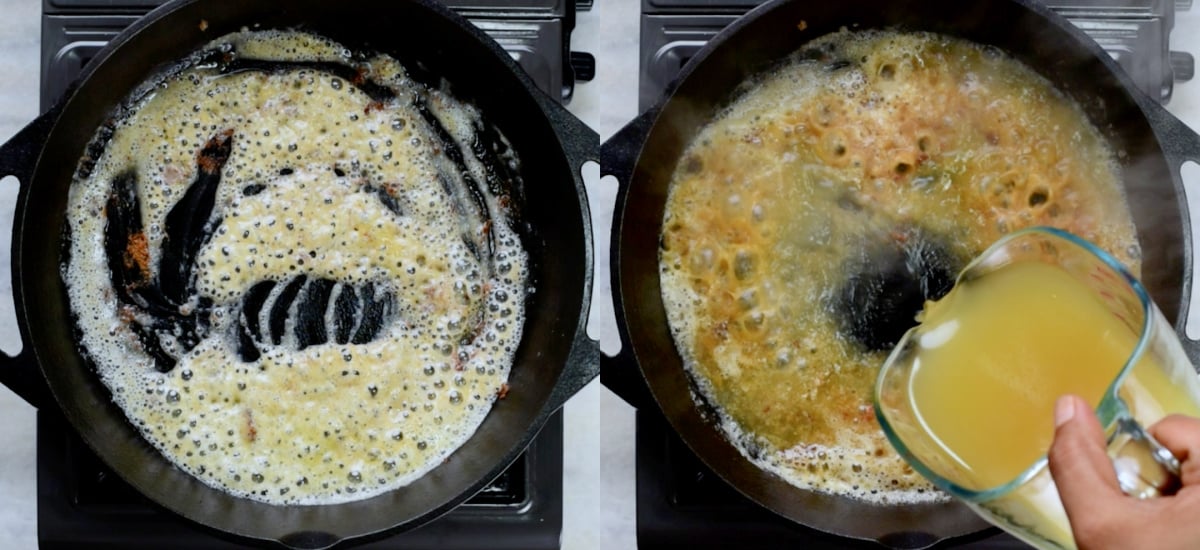 saute garlic in butter then add flour followed by chicken stock.