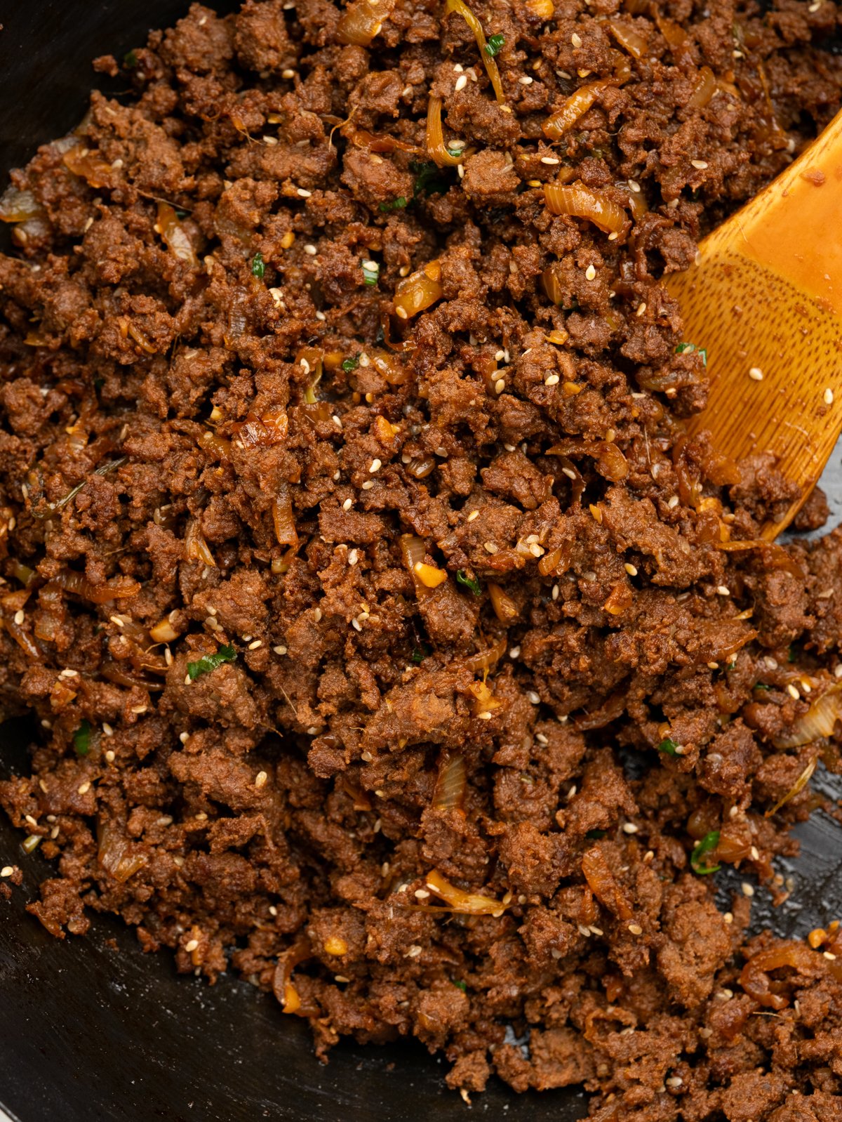 Korean Beef Bulgogi with ground beef and Asian ingredients. 