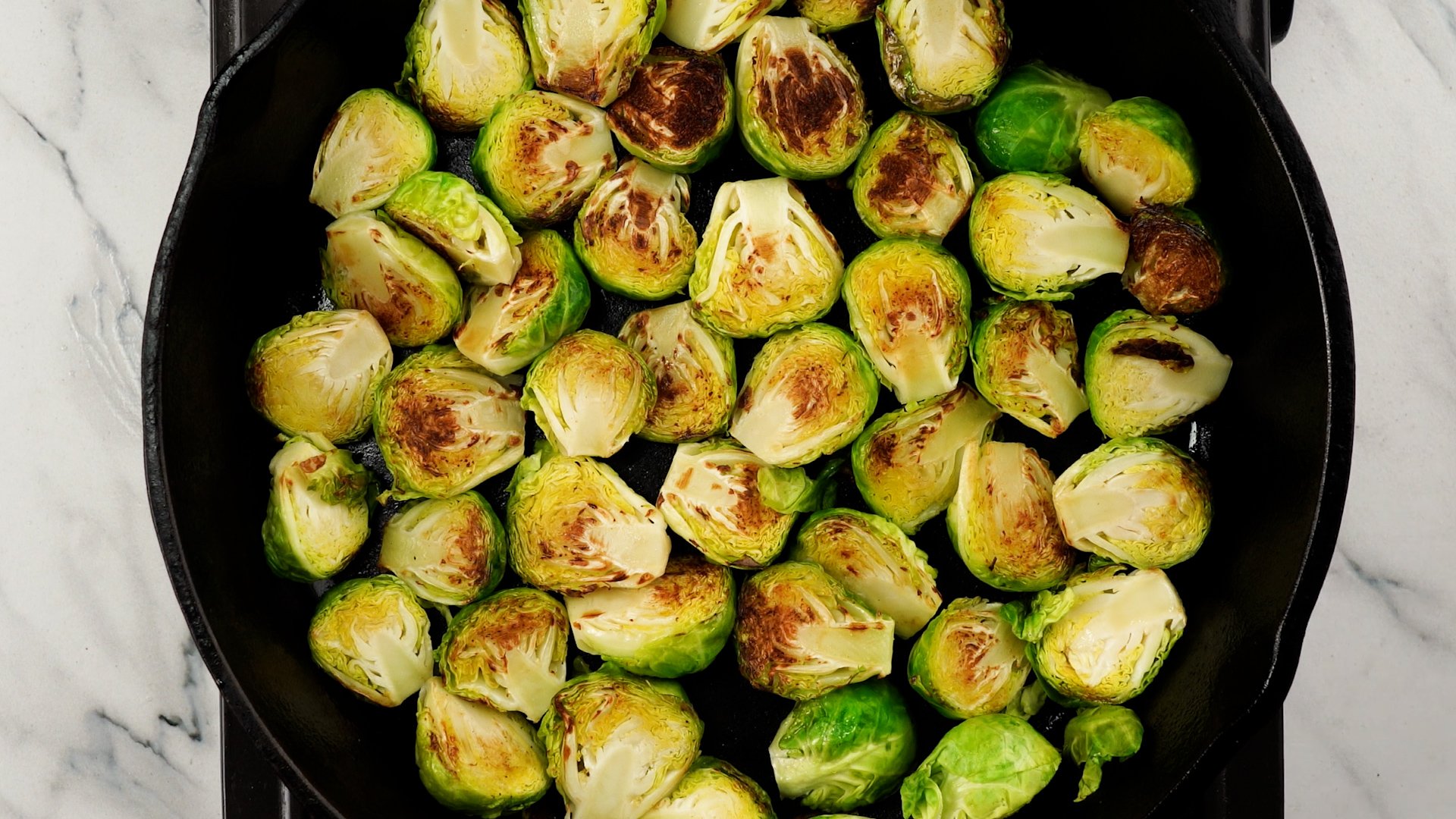 Sear Brussels sprout until crispy around the edges. 