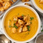 Carrot ginger soup with crispy bread crutons