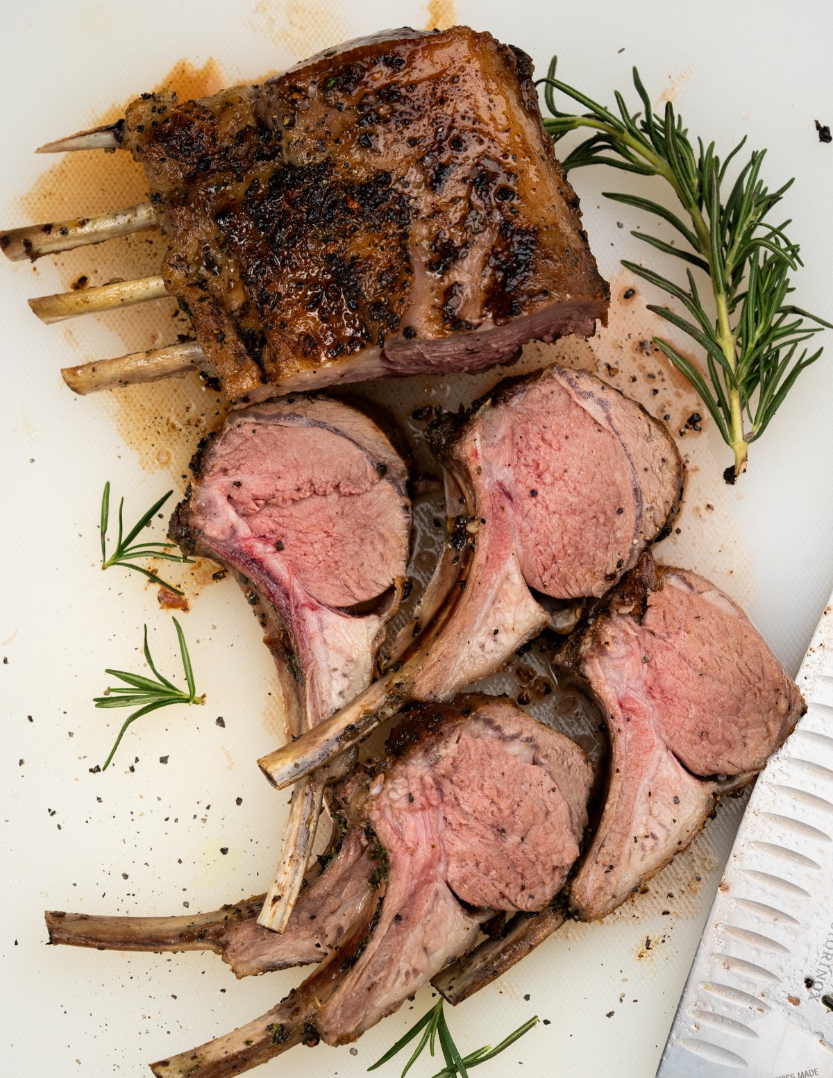 baked rack of lamb craved into individual chops. 