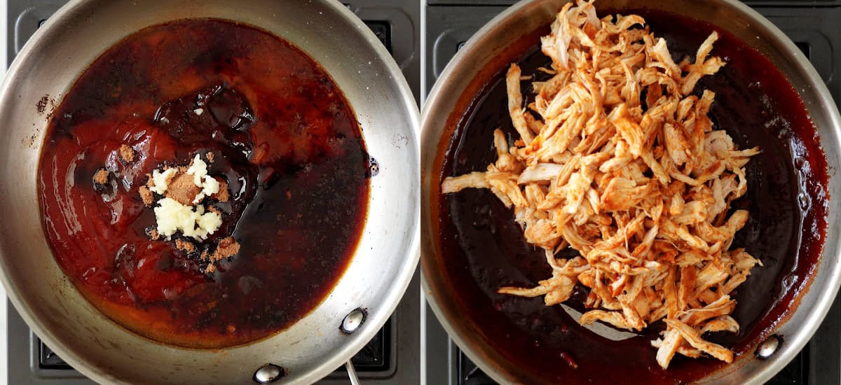 Shredded chicken tossed in Korean gochujang sauce