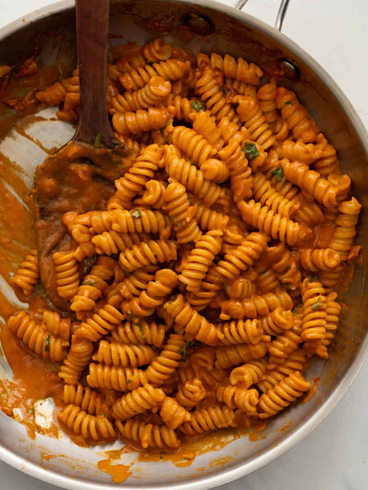 Fusili pasta tossed in a creamy parmesan gochujang sauce.
